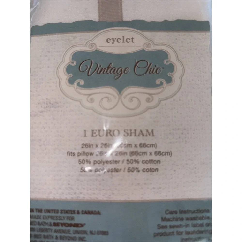 Vintage CHIC  Cottagecore‎ French Country Euro Pillow Sham WHITE Shabby eyelet